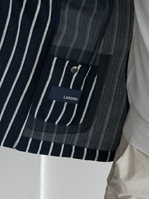 LARDINI ブラックストライプ シャツジャケットS OUTLET】 在庫一掃 50%OFF【SALE】LARDINI ラルディーニ ストライプ