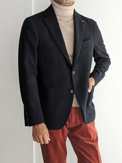 LARDINI ラルディーニ ヘリンボーン柄ニットジャケット NAVY | ITAL 