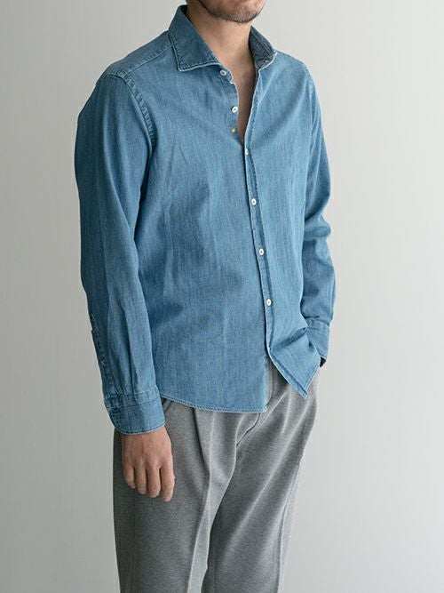 ジャンネット デニム ダブルフラップ ポケット付き シャツ インディゴ サイズM Giannetto ジャンネット デニムシャツ BLUE | ITAL STYLE WEAR
