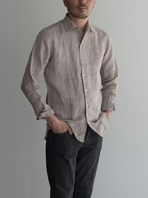 ギローバー　イタリア製リネンシャツ　ブラウンL GUY ROVER ギローバー リネンシャツ 【全2色】 | ITAL STYLE WEAR