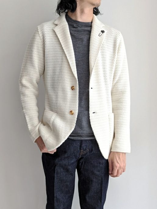 LARDINI ジャケット　アイボリー LARDINI（ラルディーニ）コットンミラノリブソリッドニットジャケット