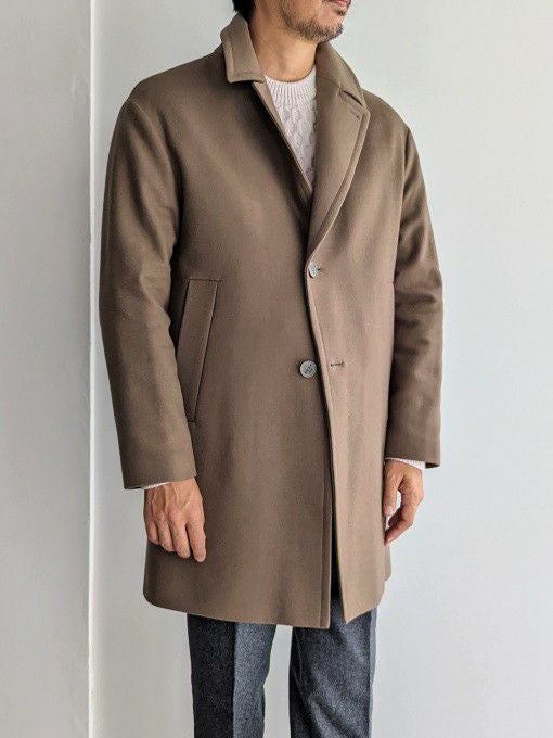 hevo AMASTUOLA バルカラーコート　ブラウン　46 ウール混紡 HEVO（イーヴォ）の「【hevo / 別注 AMASTUOLA ヘリンボーン バル