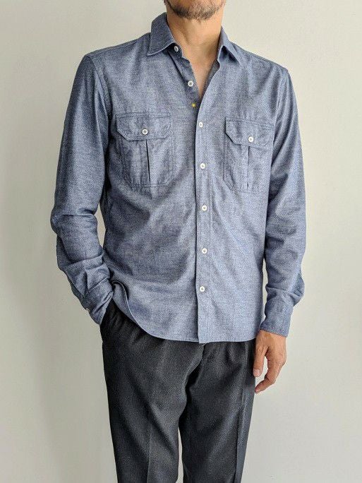 GIANNETTO/ヘリンボーンブロック/コットンソフトフランネルシャツ Giannetto ジャンネット フランネルシャツ vinci fit BLUE | ITAL