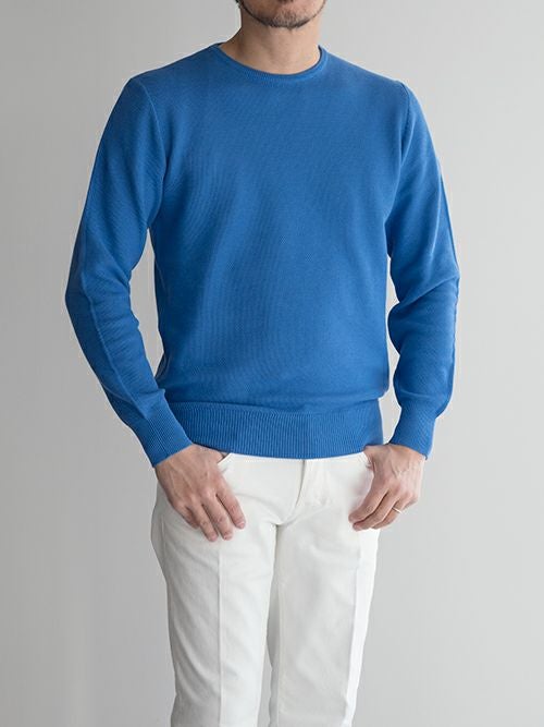 Morgano モルガーノ メッシュ編みコットンニット BLUE | ITAL STYLE WEAR