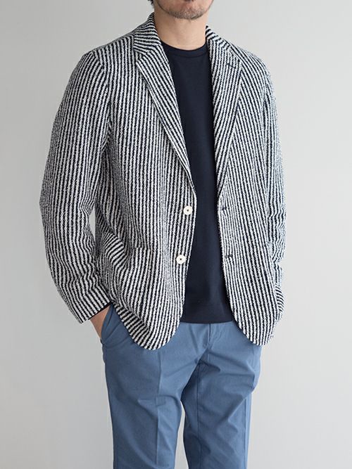 LARDINI ラルディーニ リネン ストライプ シャツ ジャケット 春夏 S LARDINI ラルディーニ AMAJ 528 ダブルストライプ コットンリネン