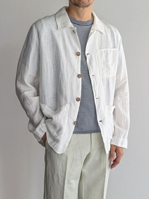 アルテア　ジャケット　イタリア ALTEAアルテア リネン カバーオールジャケット WHITE | ITAL STYLE WEAR