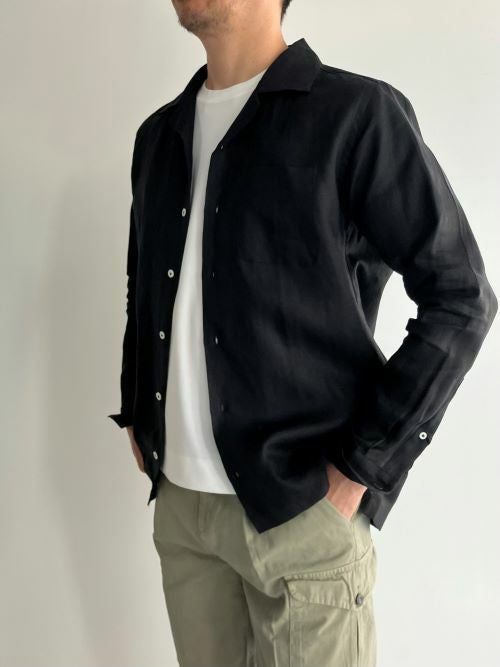 SALE】Giannetto ジャンネット リネンオープンカラーシャツ BLACK