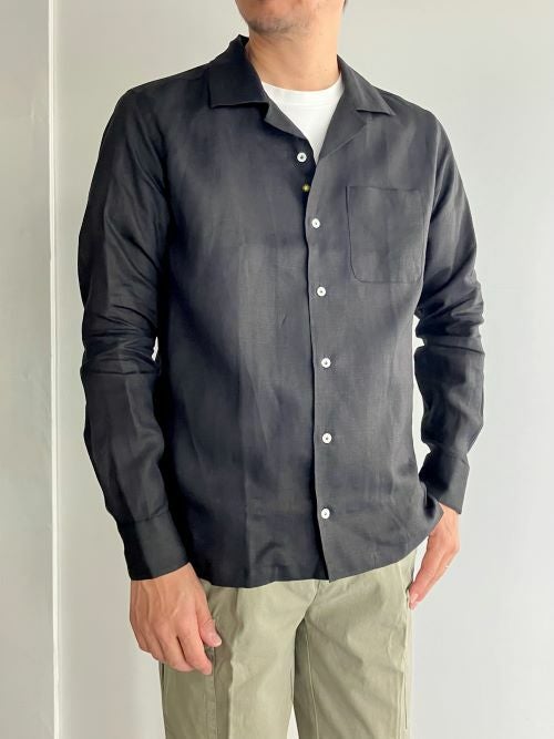 Giannetto ジャンネット リネンオープンカラーシャツ BLACK | ITAL