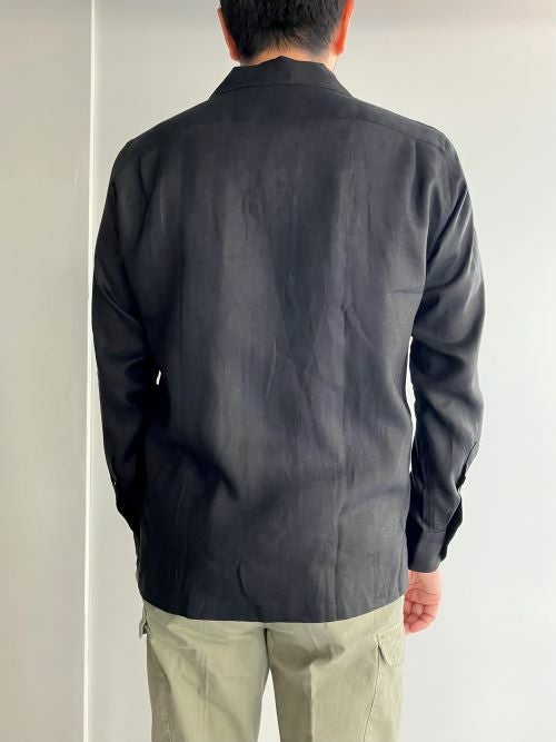 SALE】Giannetto ジャンネット リネンオープンカラーシャツ BLACK