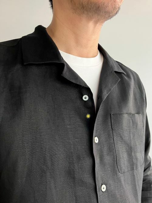 Giannetto ジャンネット リネンオープンカラーシャツ BLACK | ITAL