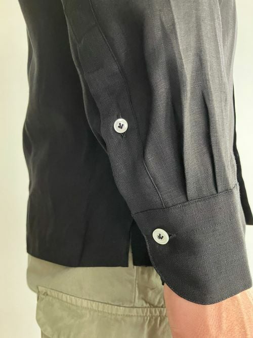Giannetto ジャンネット リネンオープンカラーシャツ BLACK | ITAL
