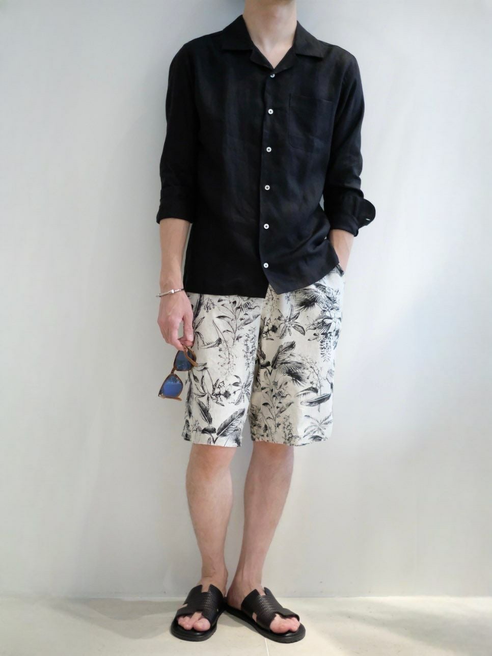SALE】Giannetto ジャンネット リネンオープンカラーシャツ BLACK