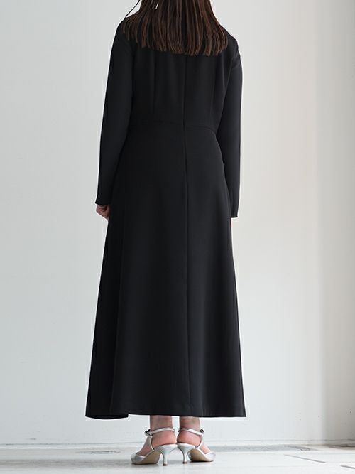 ス*ル様 ハイネック 光沢感 ロングワンピース ブラック　リボン　Kaene kaeneカエン シフォン合わせロングワンピース BLACK | ITAL STYLE WEAR