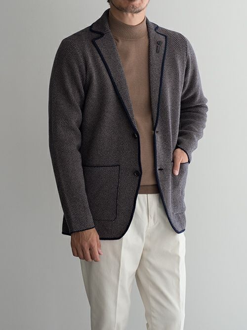LARDINI ラルディーニ ヘリンボーン柄ニットジャケット NAVY | ITAL