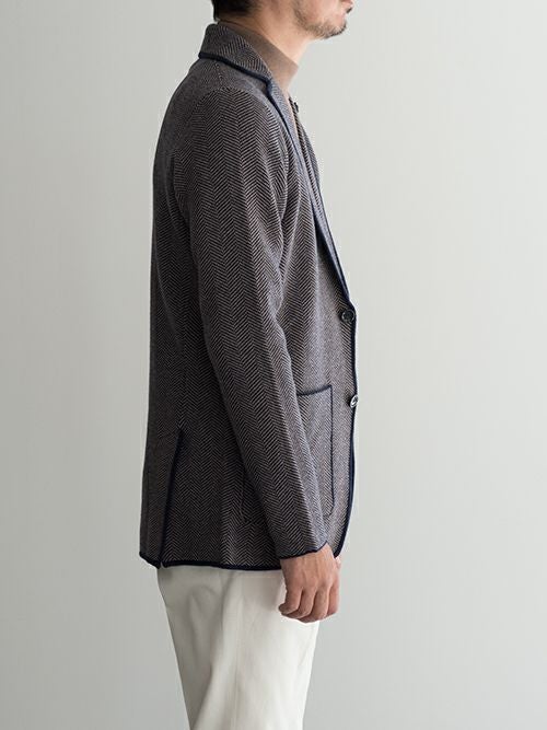 LARDINI ラルディーニ ヘリンボーン柄ニットジャケット NAVY | ITAL