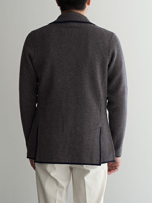 LARDINI ラルディーニ ヘリンボーン柄ニットジャケット NAVY | ITAL