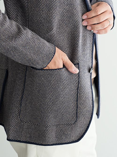 LARDINI ラルディーニ ヘリンボーン柄ニットジャケット NAVY | ITAL