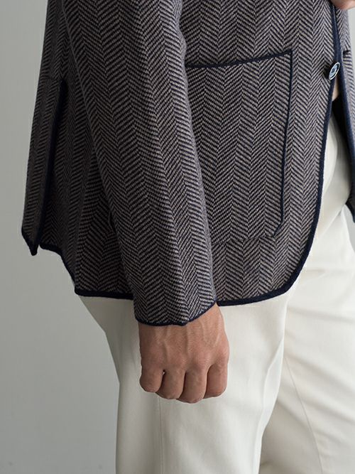 LARDINI ラルディーニ ヘリンボーン柄ニットジャケット NAVY | ITAL