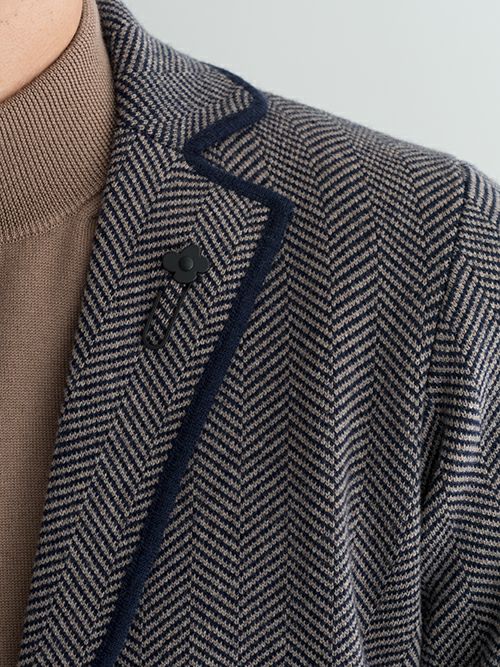 LARDINI ラルディーニ ヘリンボーン柄ニットジャケット NAVY | ITAL