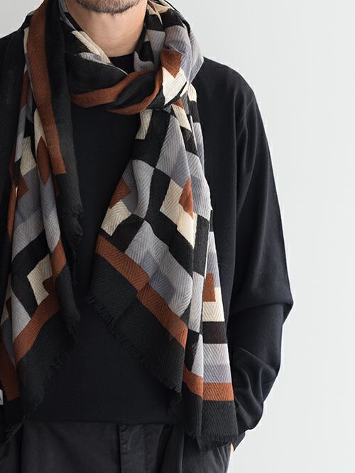 ALTEA アルテア ジオメトリック柄ストール BLACK/BROWN | ITAL STYLE WEAR