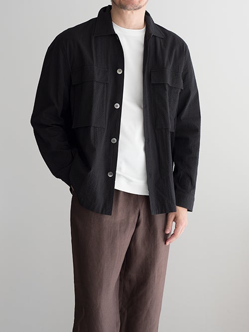 Giannetto ジャンネット リネンオープンカラーシャツ BLACK | ITAL