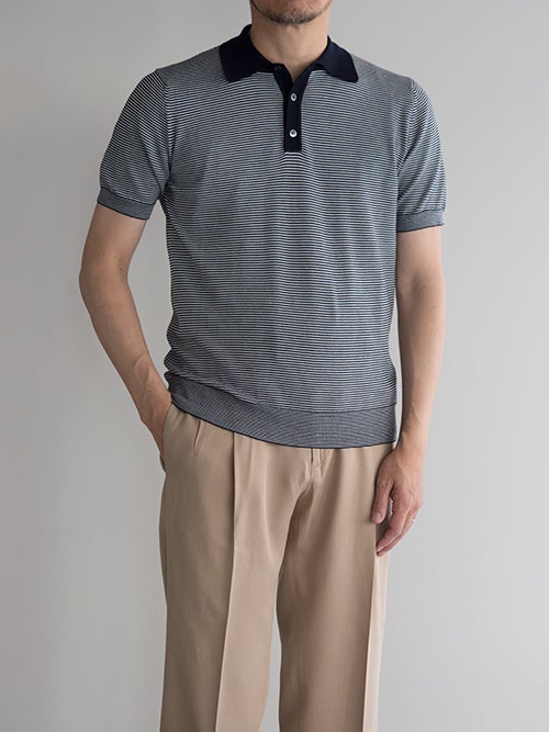 Drumohr ドルモア スキッパーニットポロ BLUE*WHITE | ITAL STYLE WEAR