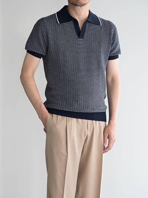 Morgano モルガーノ スキッパーニットポロ NAVY | ITAL STYLE WEAR