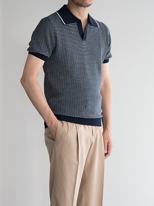 Morgano モルガーノ スキッパーニットポロ NAVY | ITAL STYLE WEAR