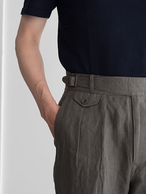 KENNETH FIELD ケネスフィールド GURKA Ⅲ TROUSER LINEN HERRINGBORN