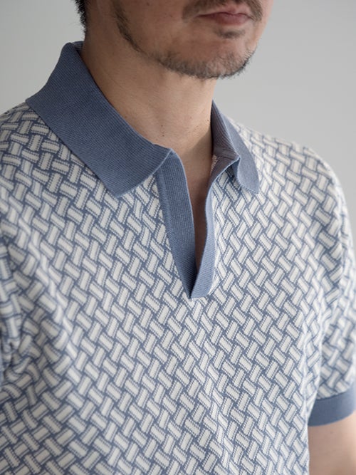 Drumohr ドルモア スキッパーニットポロ BLUE*WHITE | ITAL STYLE WEAR