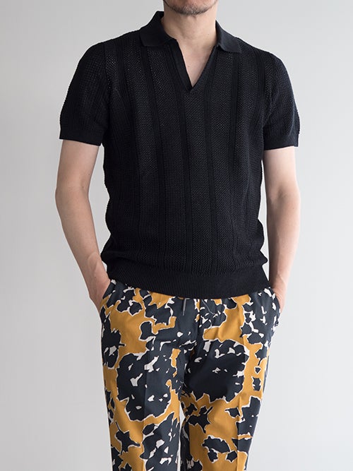 ★新品未使用★Drumohr ドルモア ニットポロシャツ スキッパー 黒 50 Drumohr ドルモア スキッパーニットポロ BLUE*WHITE | ITAL STYLE WEAR