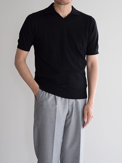 Drumohr ドルモア スキッパーニットポロ BLUE*WHITE | ITAL STYLE WEAR